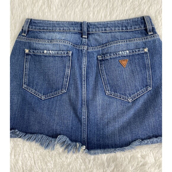 Guess Cotton Denim Mini Skirt Size S Blue Women's Raw Hem Distressed - Picture 10 of 10
